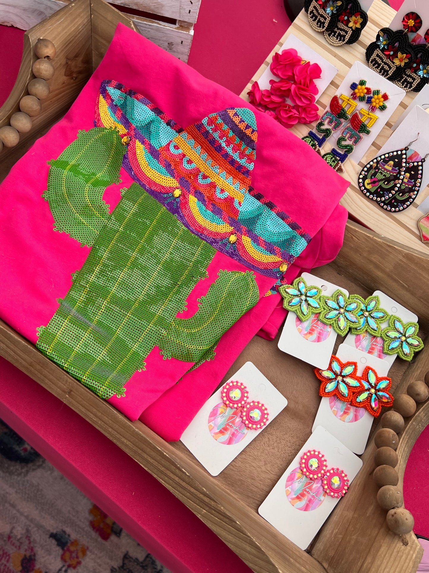 Sequin Cactus Hot Pink Tee