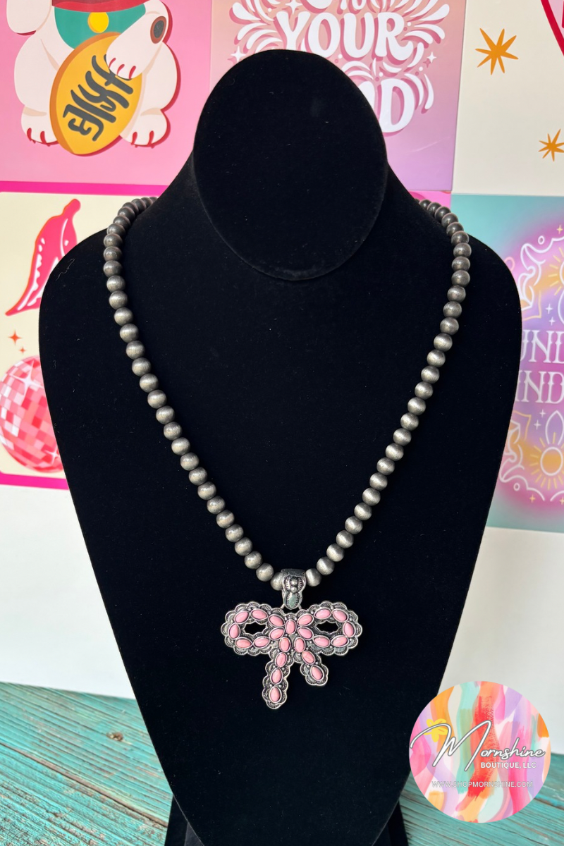 Western Pink Bow Necklace
