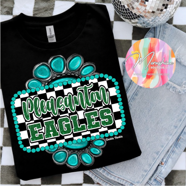 Pleasanton Eagles Turquoise Checkered Tee