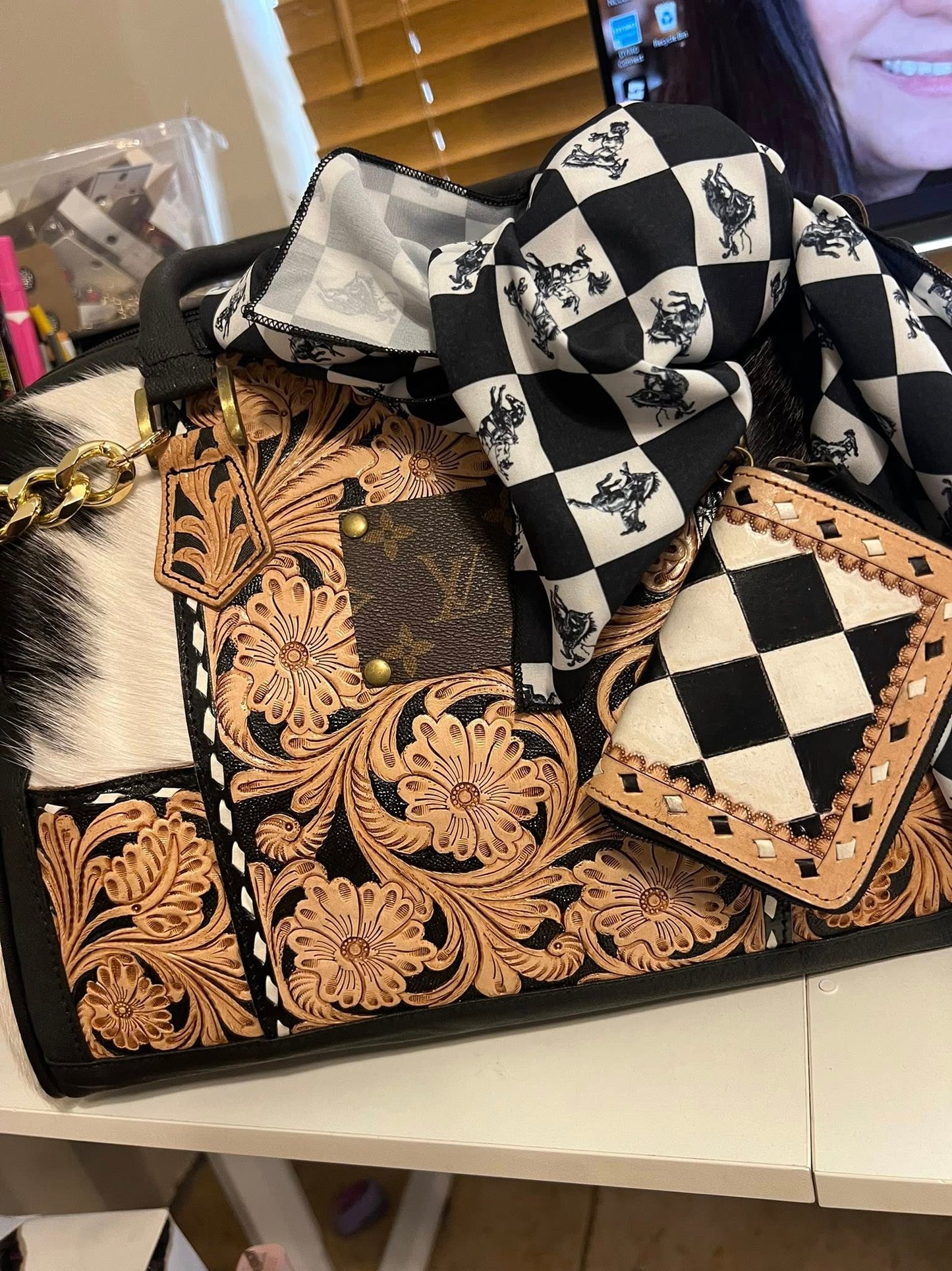 Upcycled Tooled Genuine Leather Speedy Crossbody