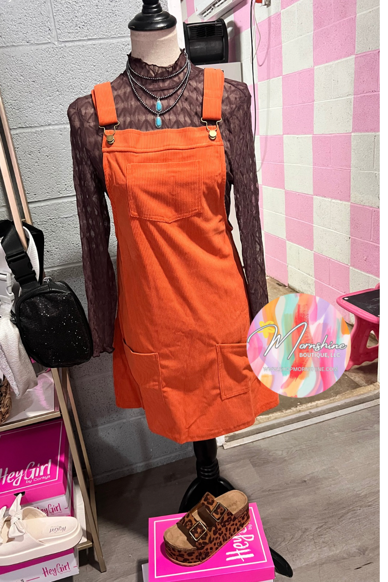 Corduroy Overall Dress - Rust