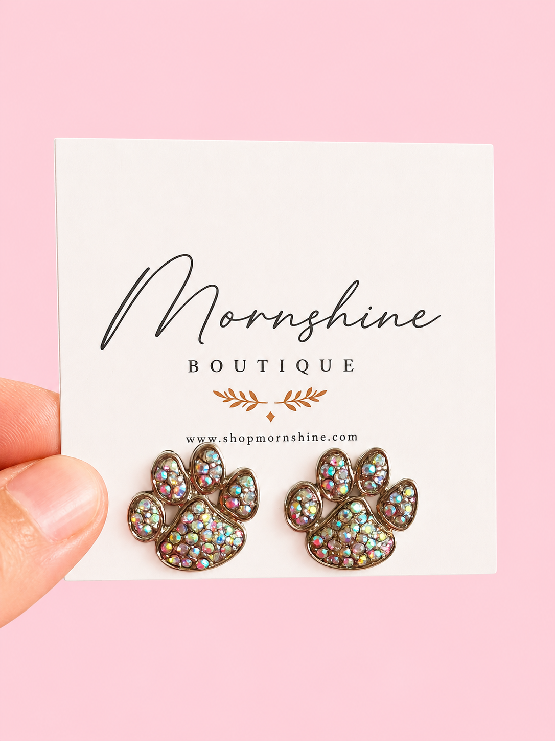 Paw Print Silver Rhinestone Studs
