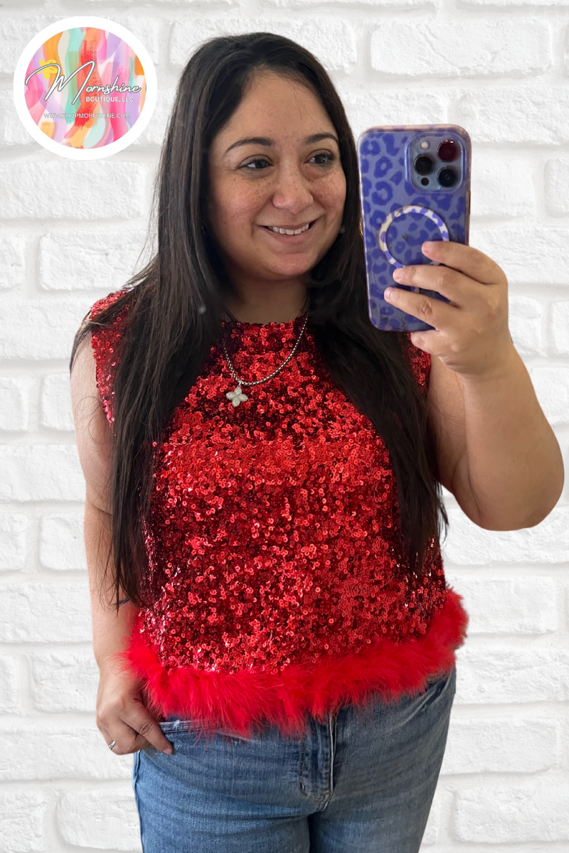 Red Sequin Sleeveless Top