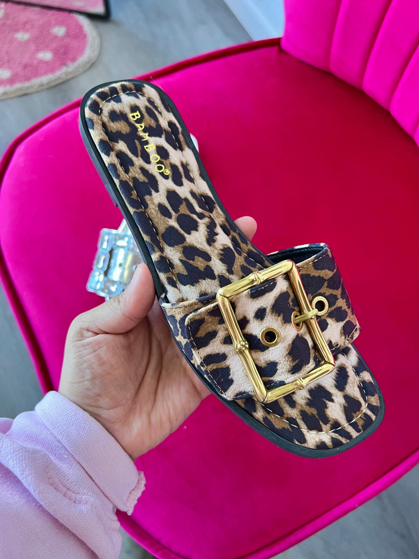 Sassy Leopard Buckle Slip On Sandal