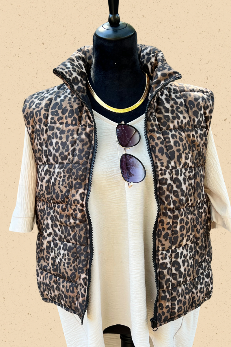 Cheetah print puffer vest deals
