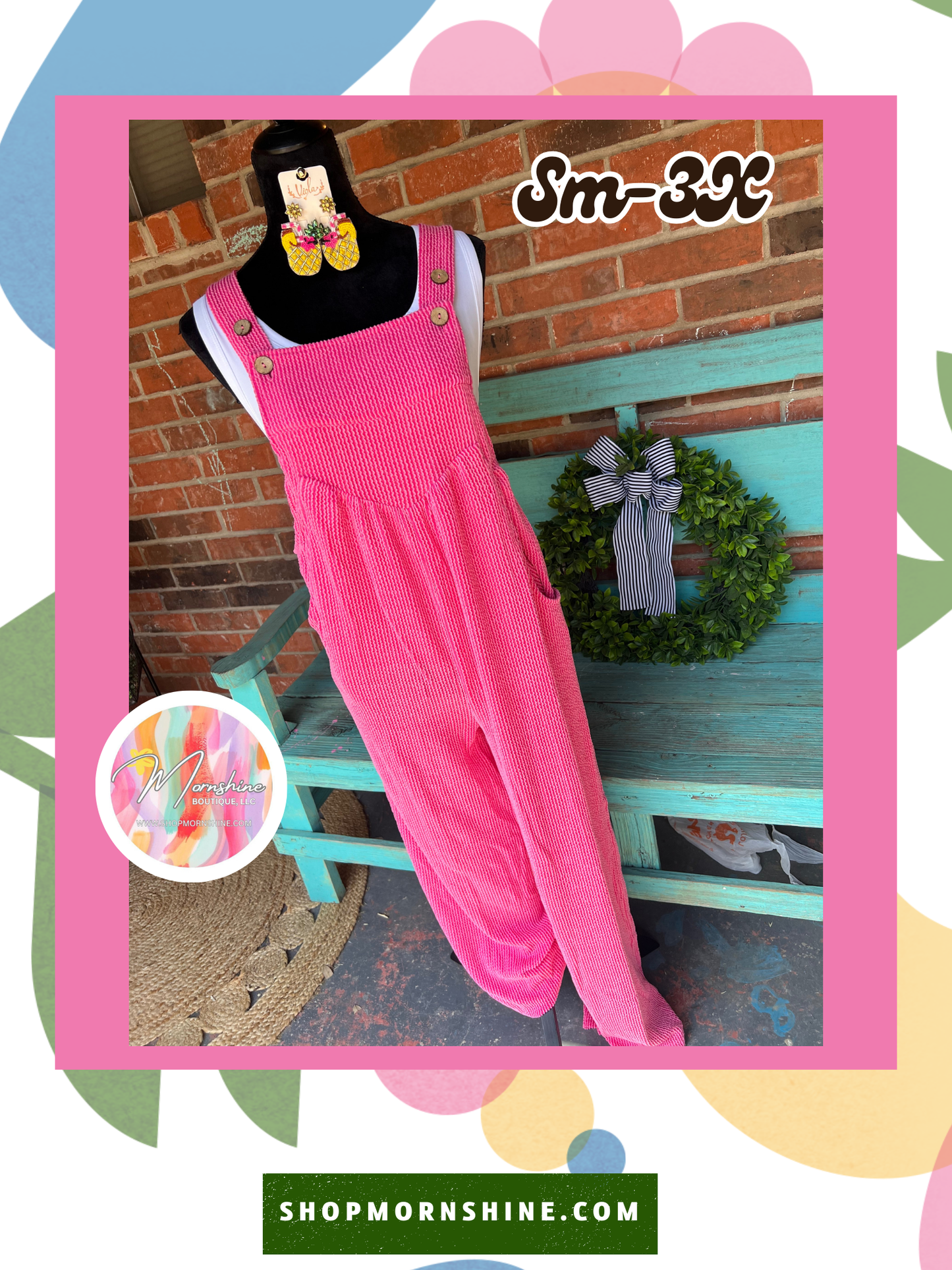 Lena Ribbed Overal Jumpsuit - Hot Pink (Reg&Plus)