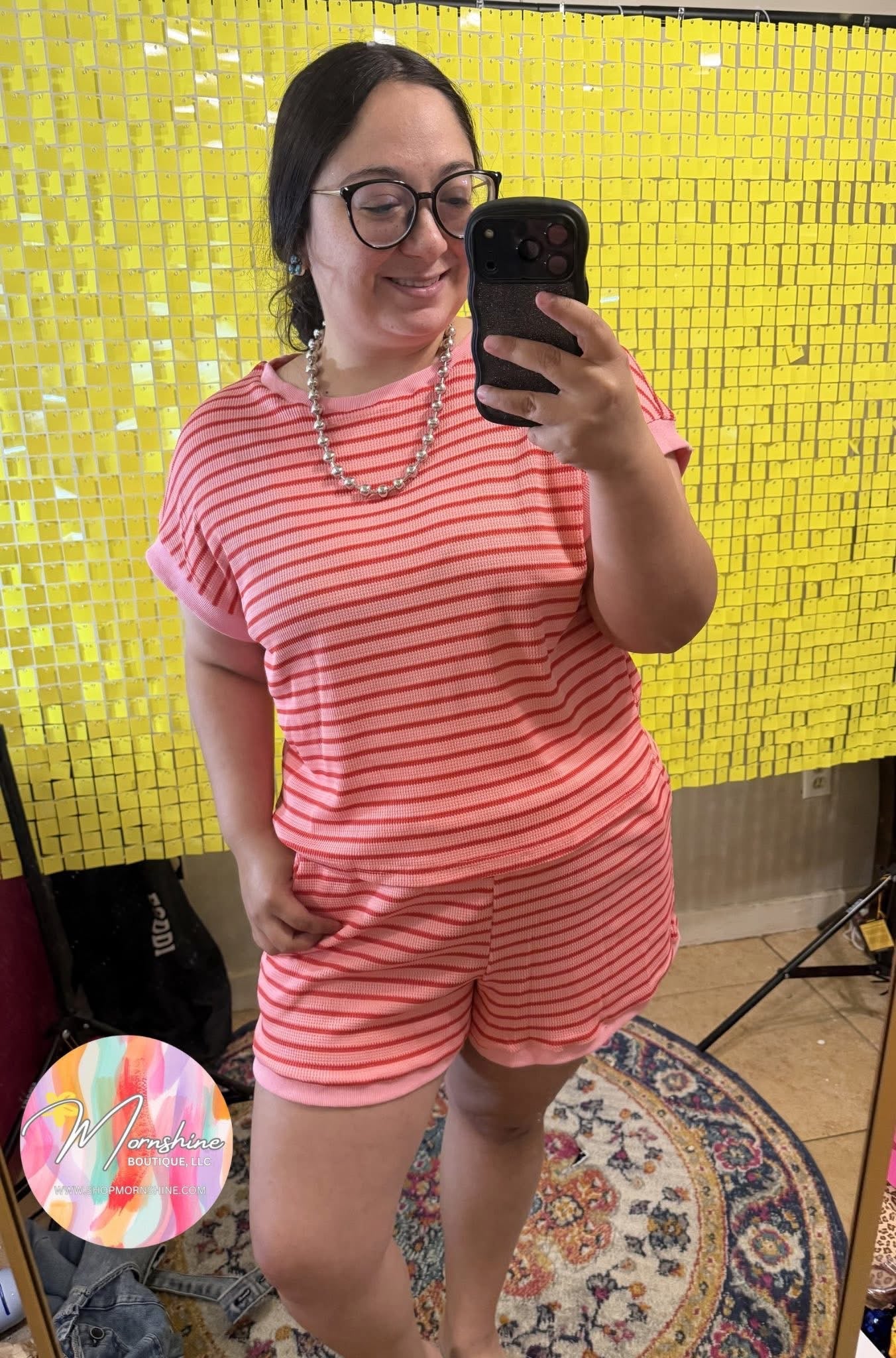 Pink and Red Striped Short Set