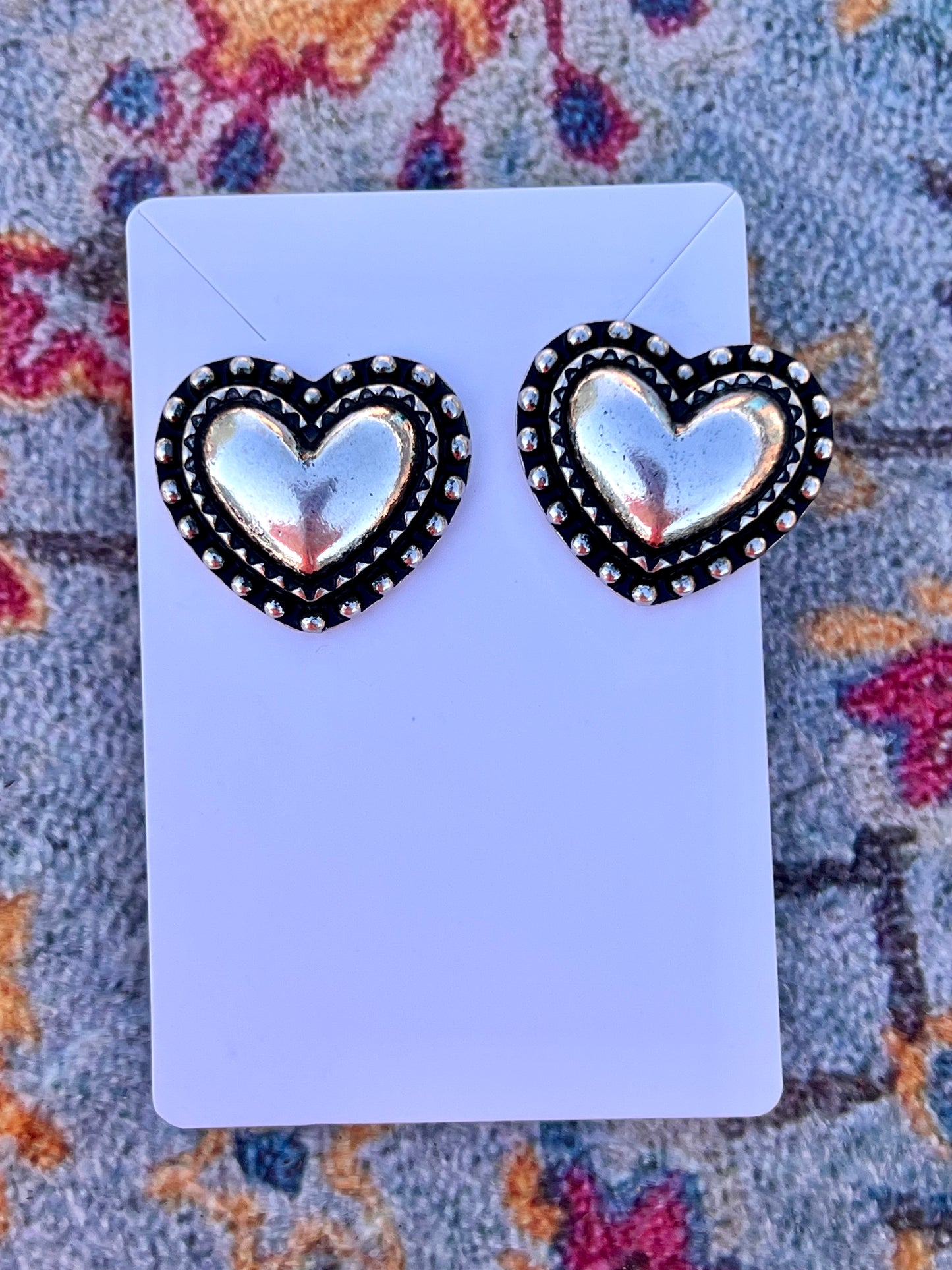 Silver Heart Studs