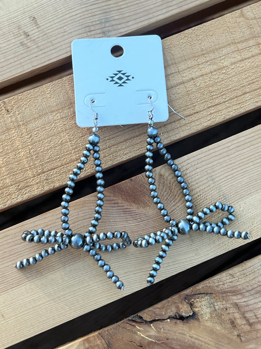 Silver Beaded Bow Earrings