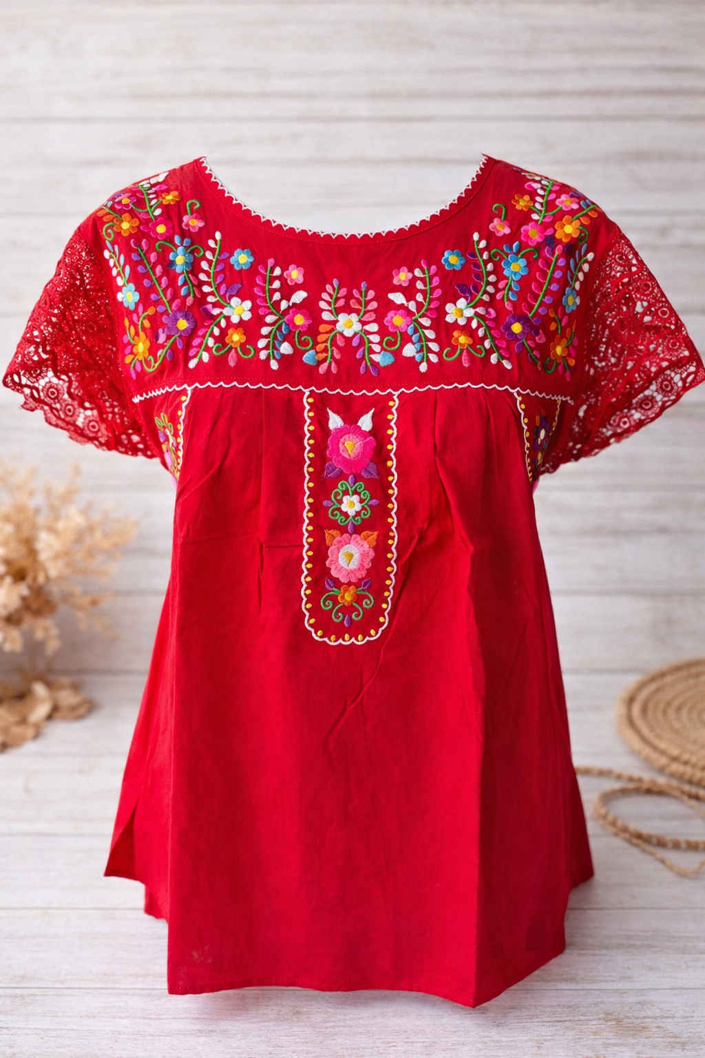 Red Embroidered Fiesta Top