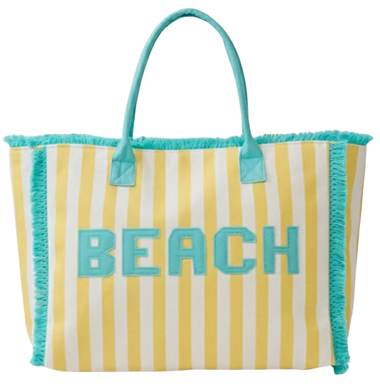 Coastal Stripe Beach Tote - Yellow & Turquoise