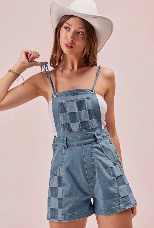 Denim Plaid Romper