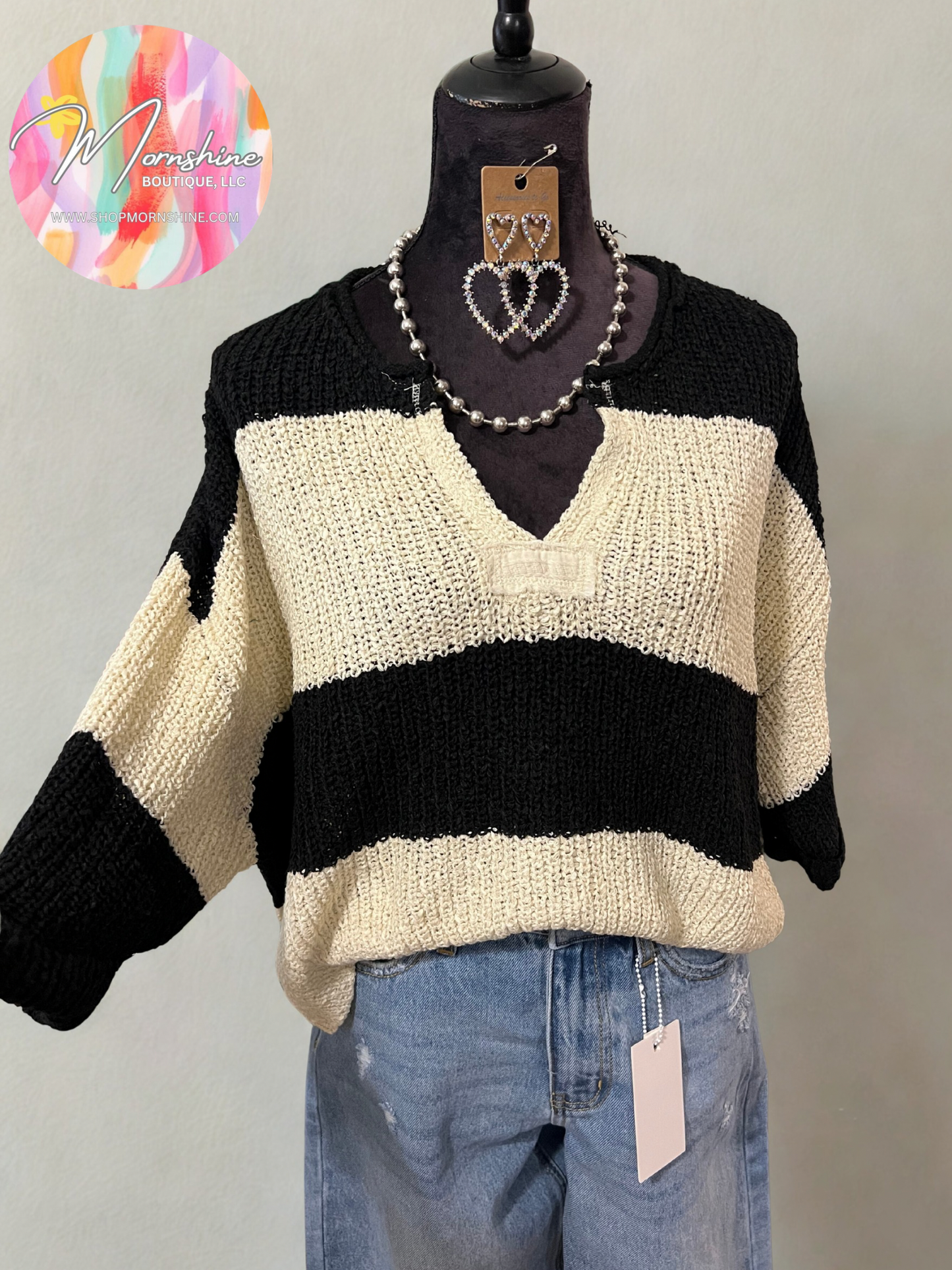 Coastal Weekend Knit Top - Black and Cream
