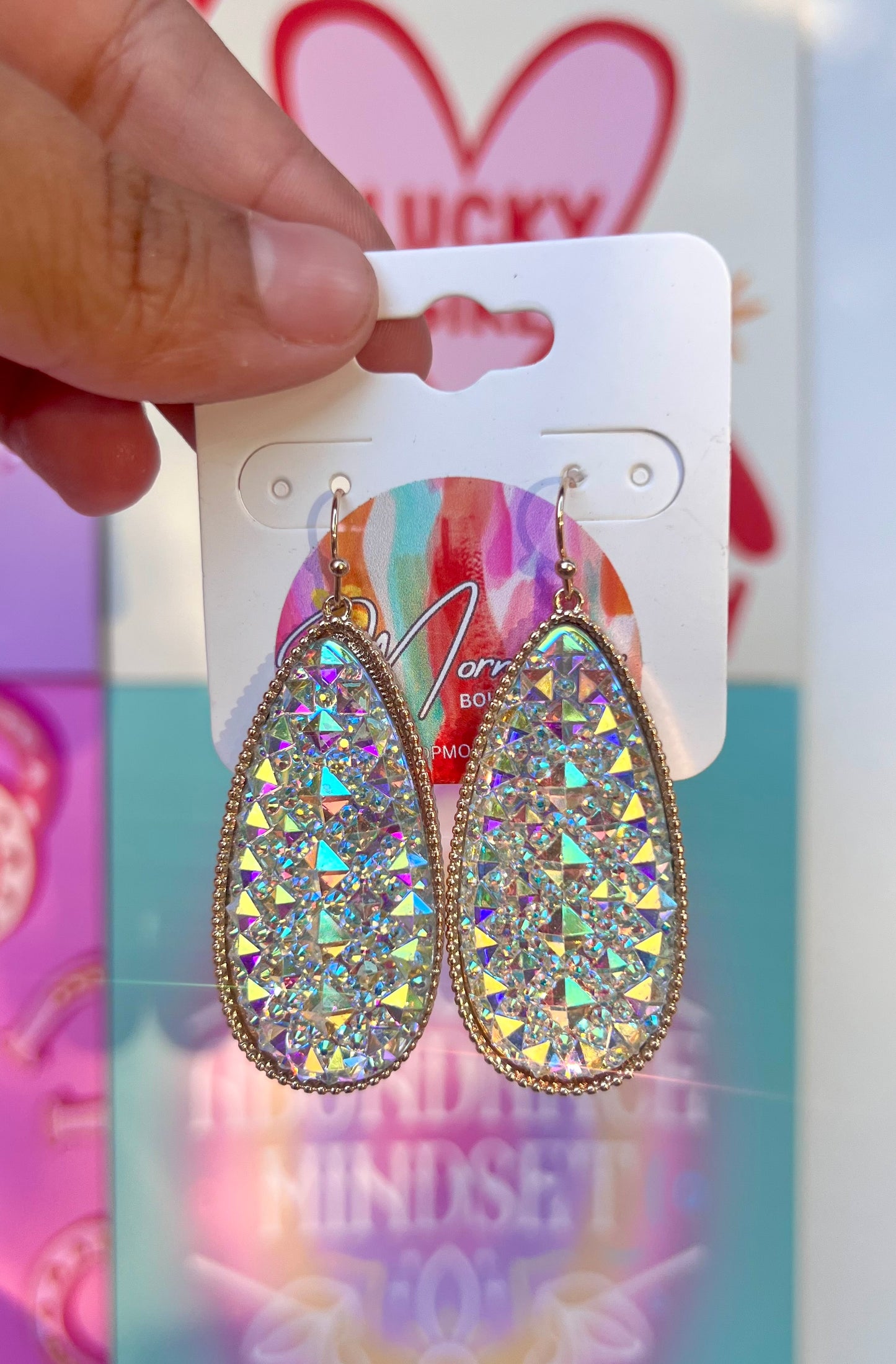 Teardrop AB Earrings - Silver on Gold