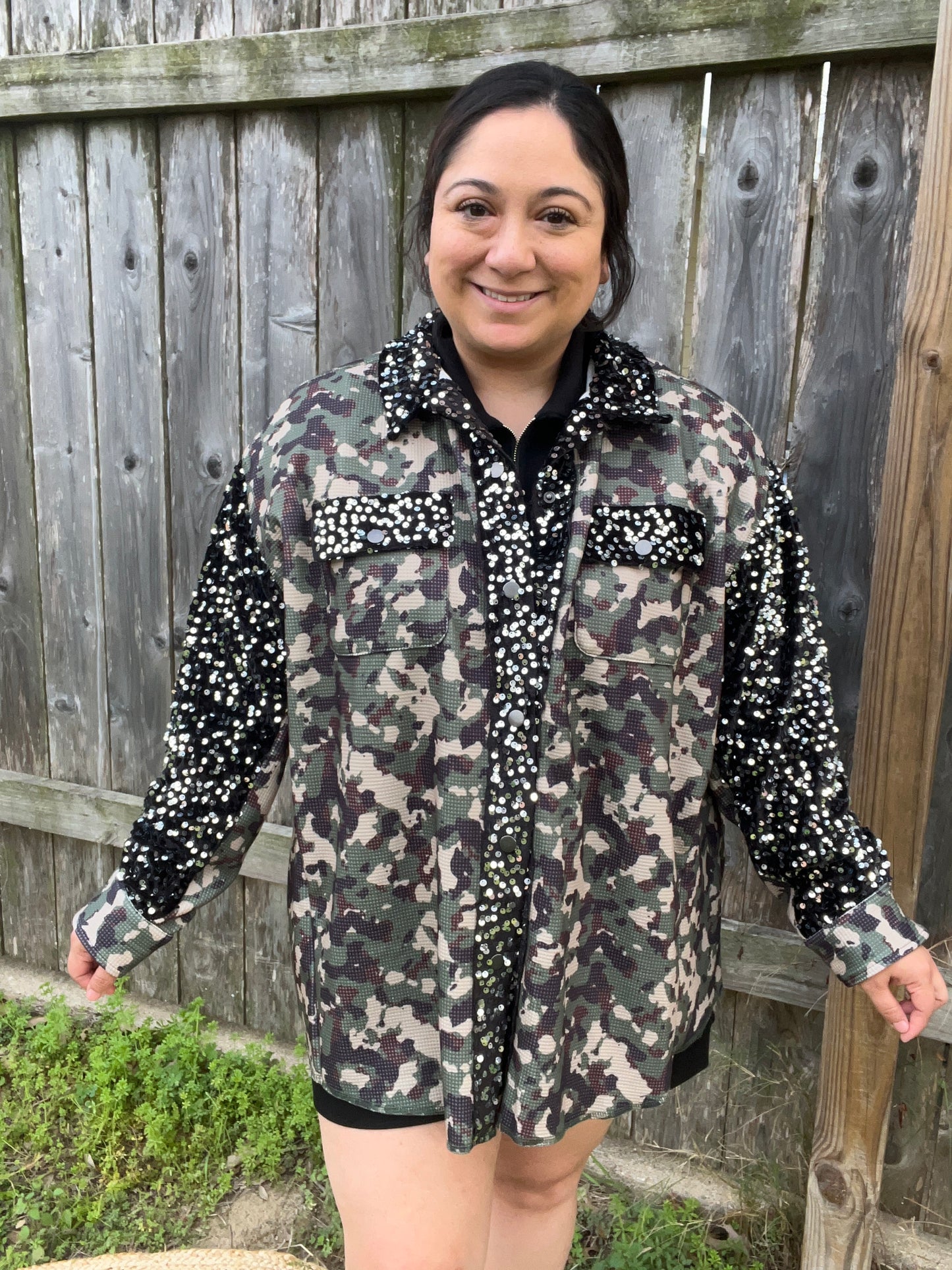 Camo Sequin Shacket (Reg & Plus)
