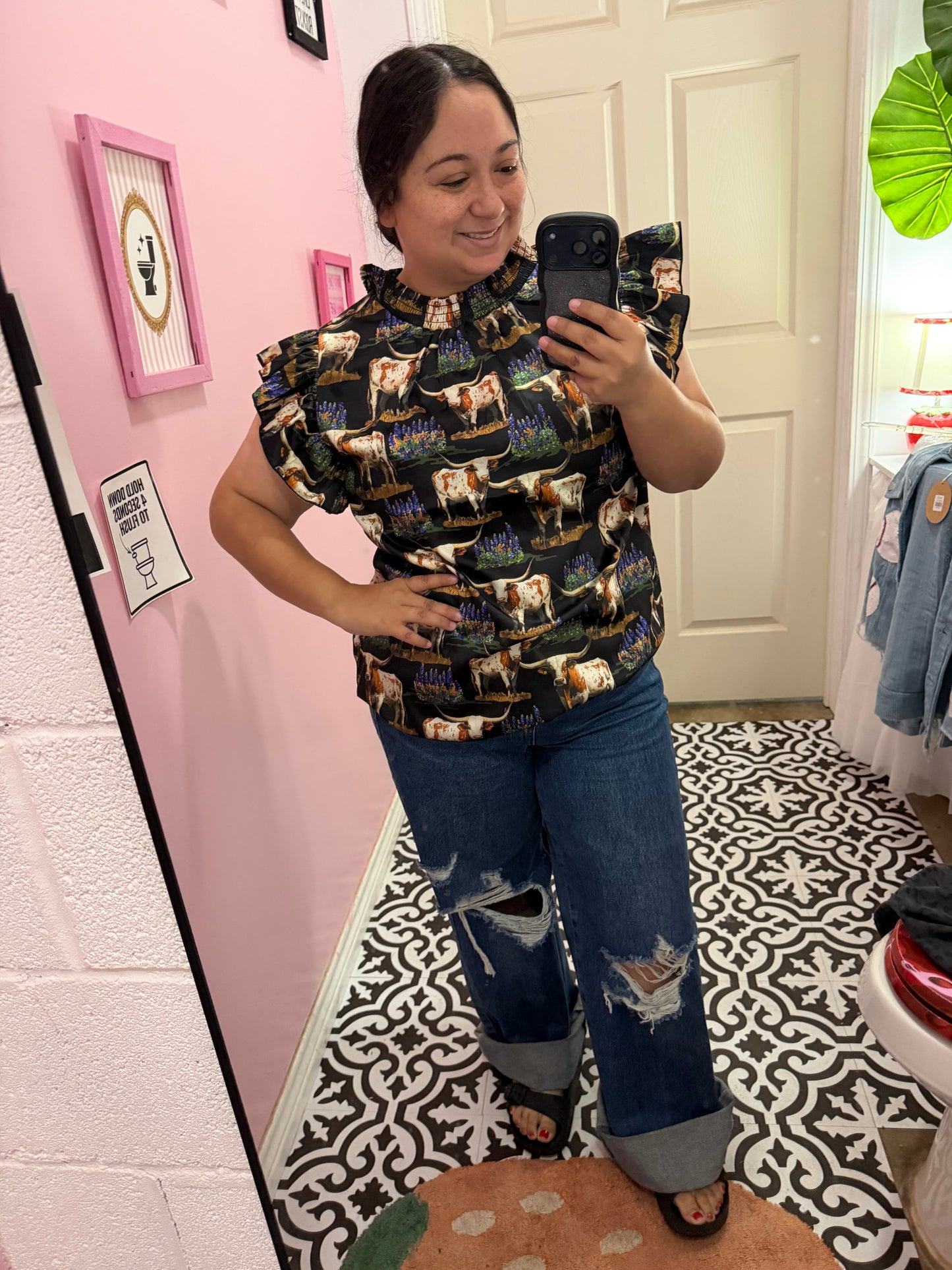 Texas Steer Blue Bonnet Top