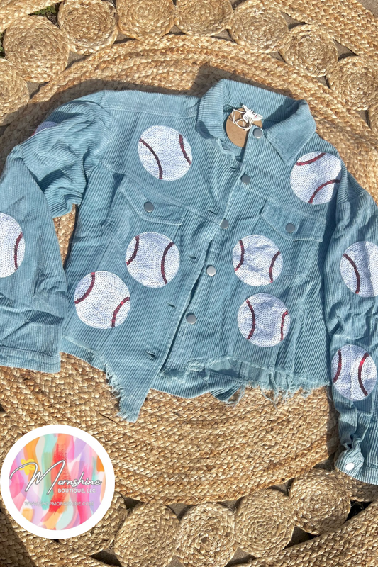 Baseball Sequin Patch Vintage Corduroy Denim Jacket