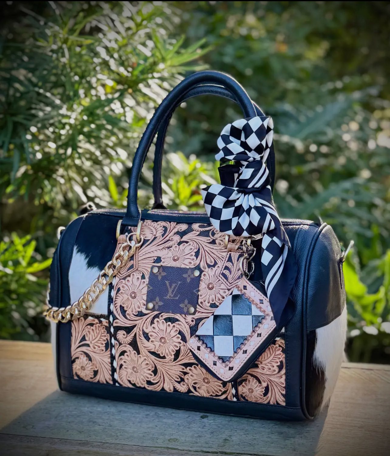 Upcycled Tooled Genuine Leather Speedy Crossbody