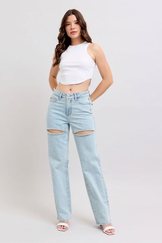 High waisted Judy Blue Rhinestone cutout denim jeans