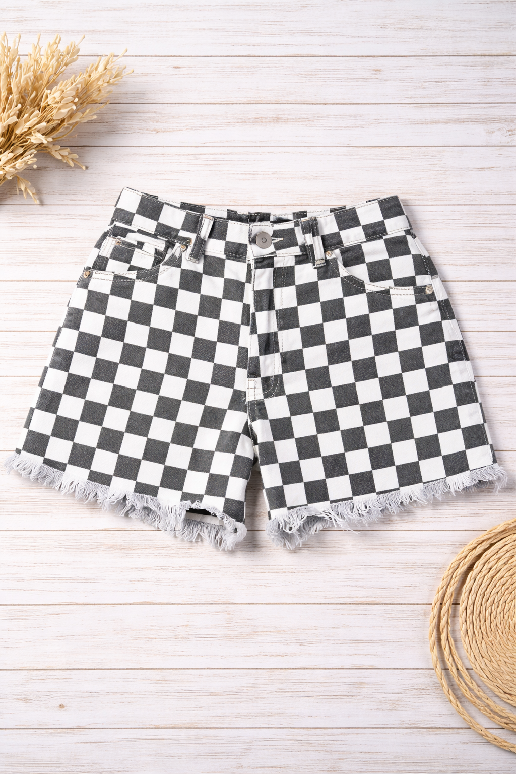 Rebel Grid Denim Shorts