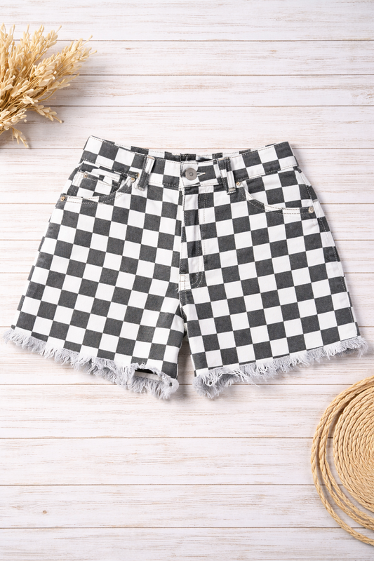 Rebel Grid Denim Shorts