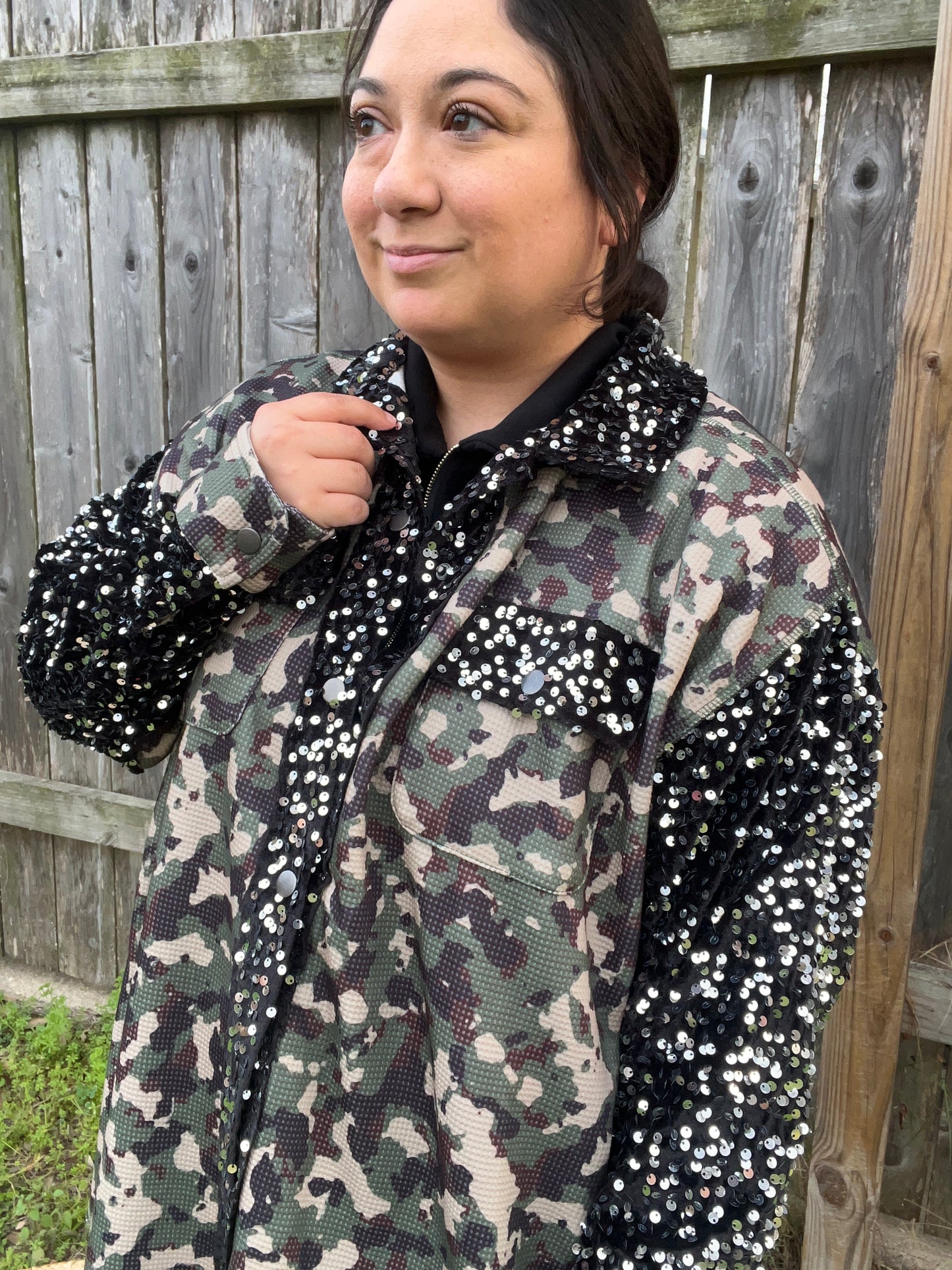 Camo Sequin Shacket (Reg & Plus)