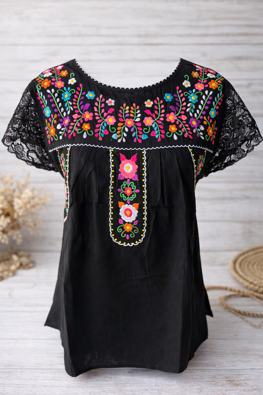 Black Embroidered Fiesta Top