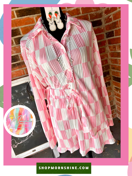 Light Pink Checkered Pleated Top and Short Set
