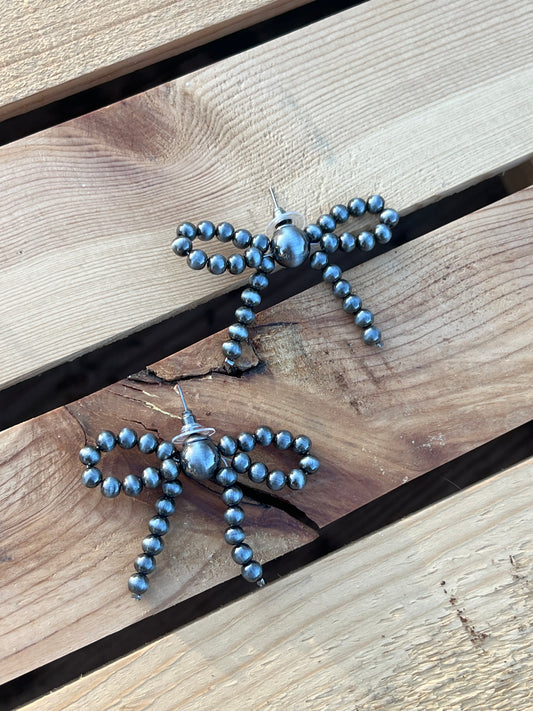 Silver Beaded Bow Studs