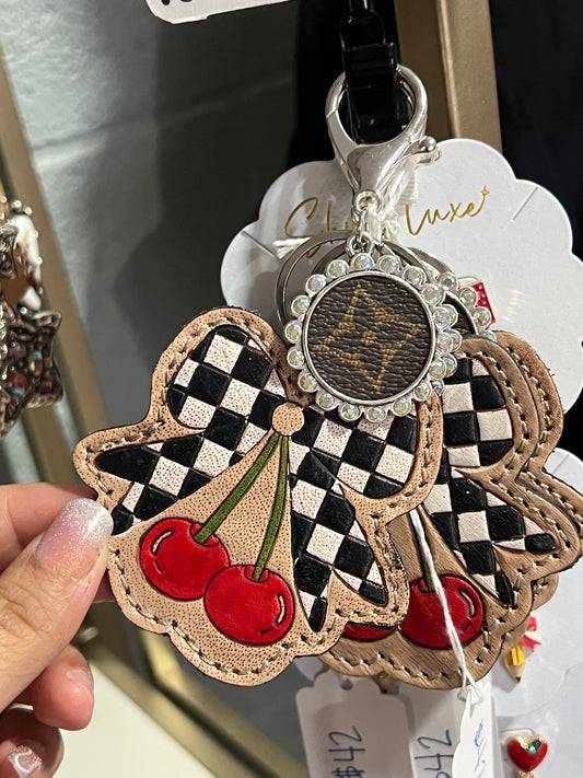 Cherry Check Luxe Bow Keychain
