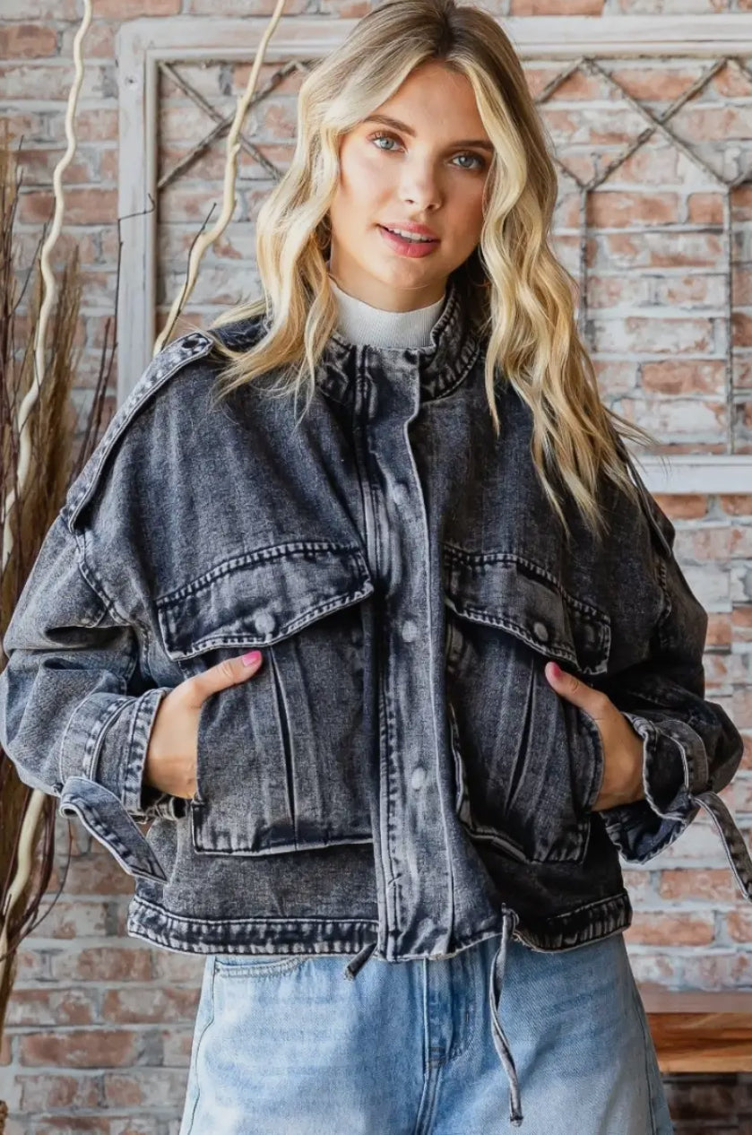 Black Denim Utility Jacket