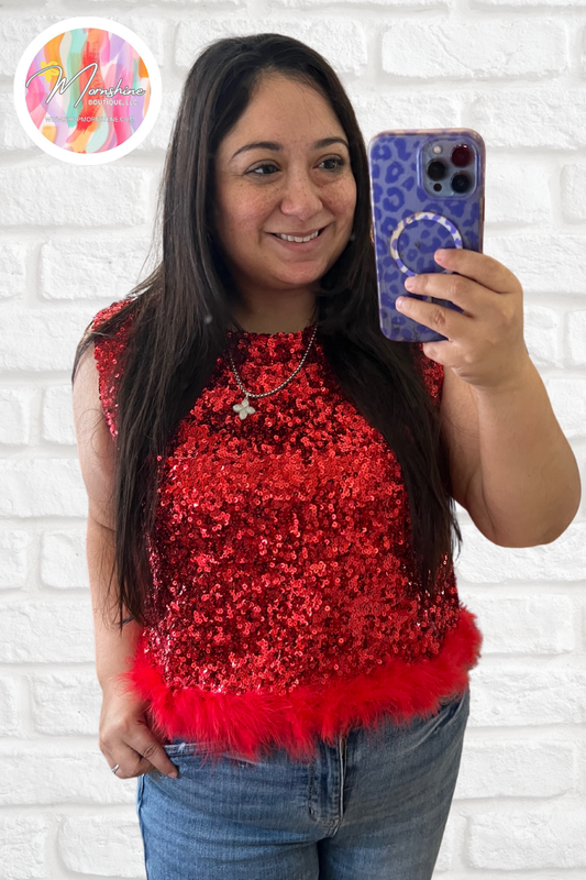 Red Sequin Sleeveless Top