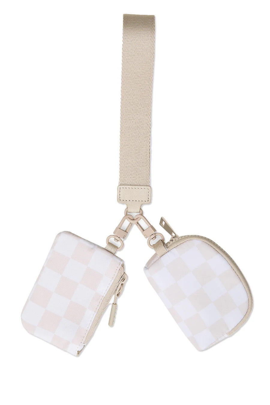 Natural Checkered Double Wristlet