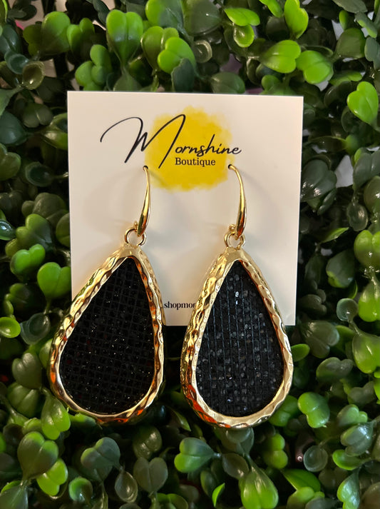 Black Glitter Teardrop Earrings