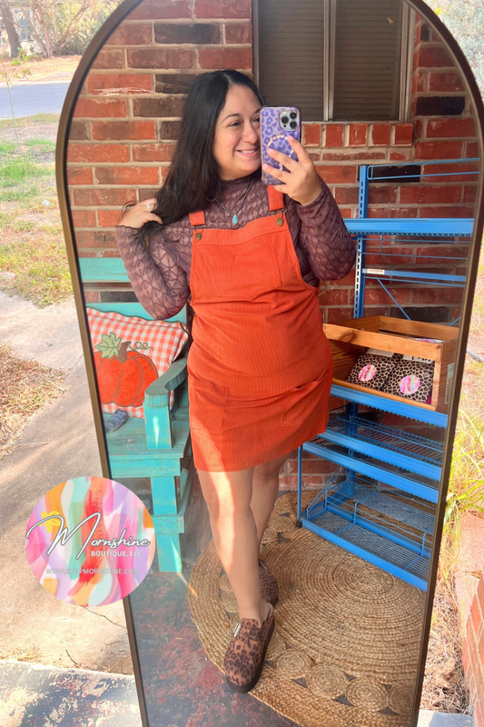 Corduroy Overall Dress - Rust