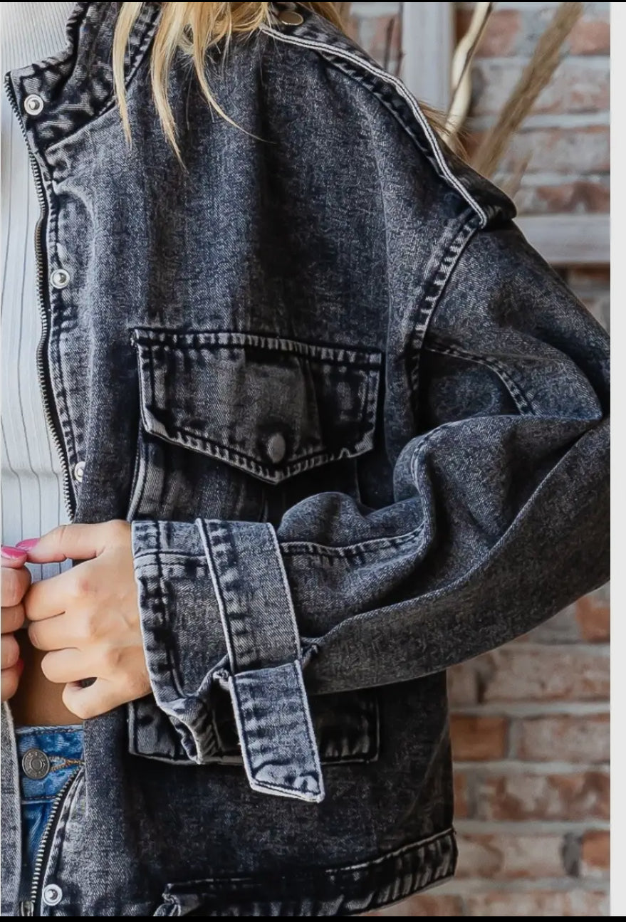 Black Denim Utility Jacket
