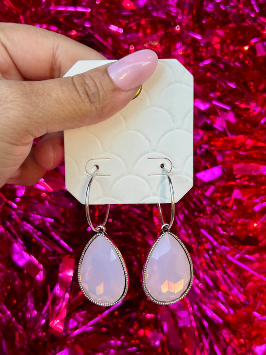 Light Pink Silver Teardrop Earrings
