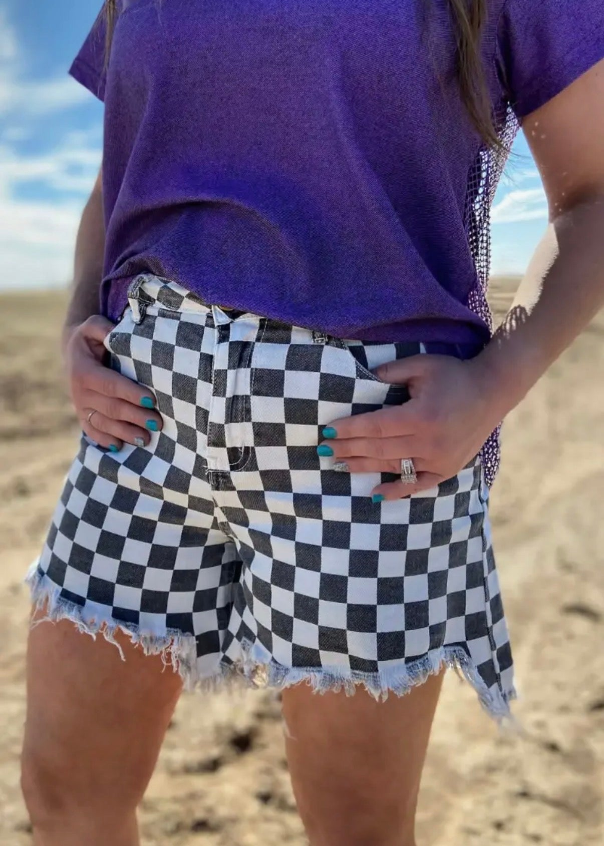 Rebel Grid Denim Shorts