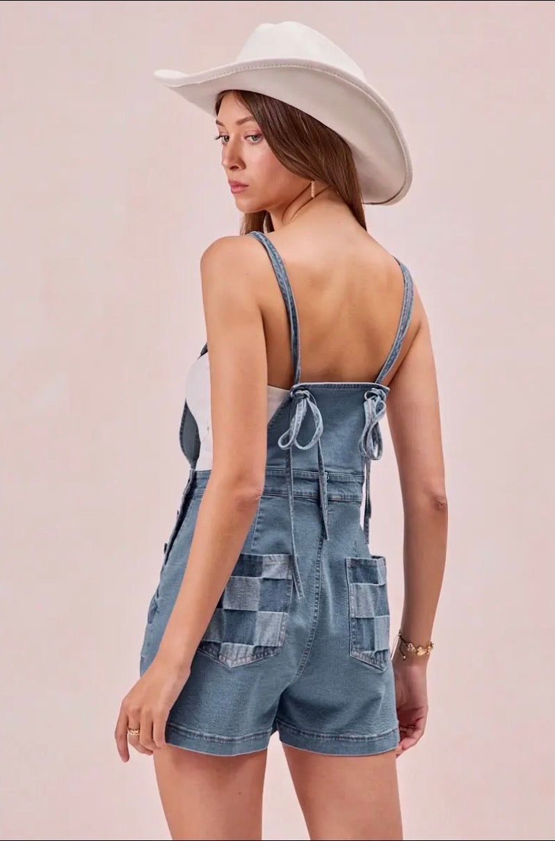 Denim Plaid Romper