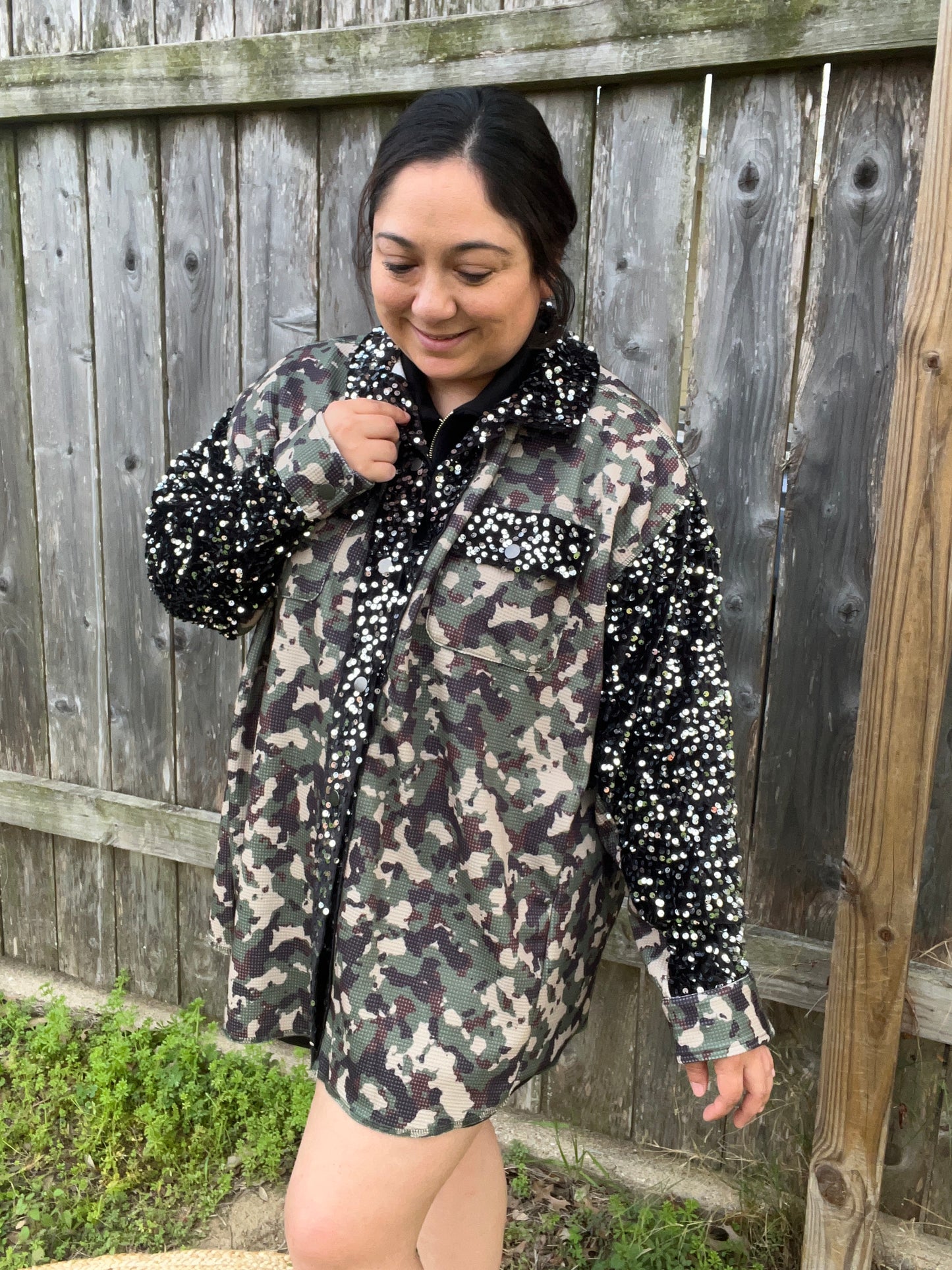 Camo Sequin Shacket (Reg & Plus)