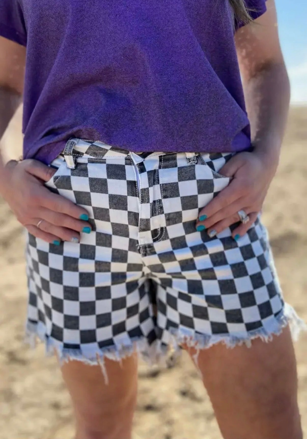 Rebel Grid Denim Shorts