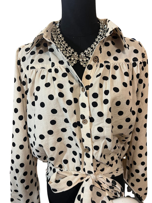Polka Dot Presley Top - Cream and Black